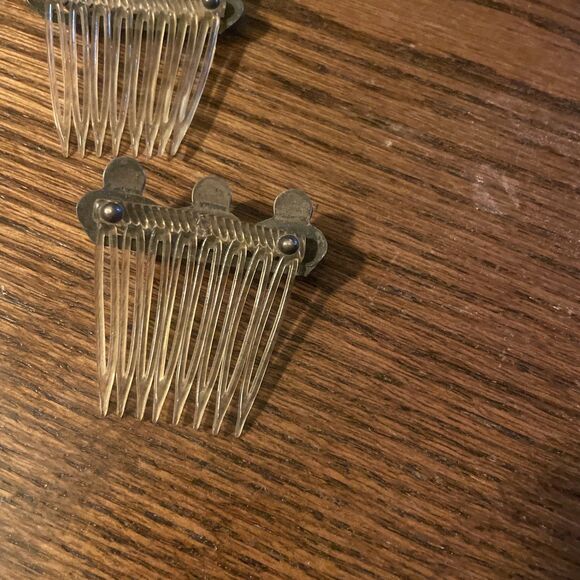 Pair of vintage Silver Hair Combs With Stones Set of 2 Purple Green main image 4